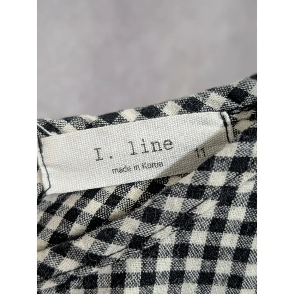 I. Line Girls‎ Gingham Check Ruffle Waist Long Sleeve Dress Black White Size 11